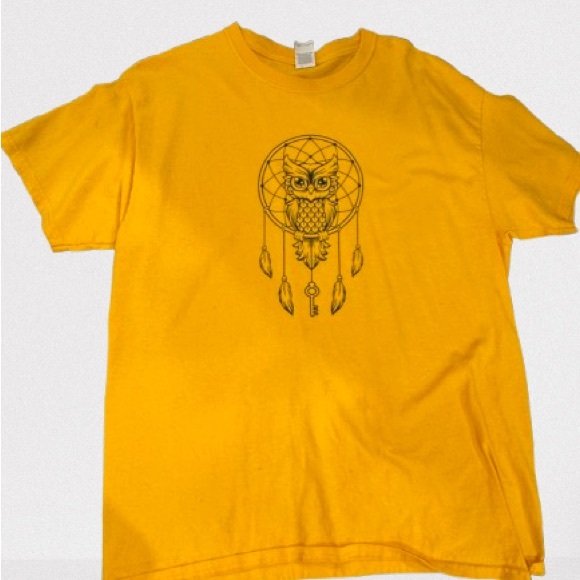 Yellow T-Shirt with Owl Dreamcatcher Design - Picture 1 of 1